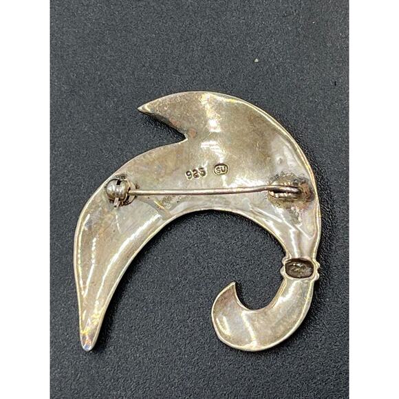 Vintage Mid-Century Modernist SU Sterling Marcasite Scroll Ribbon Leaf Brooch - Picture 11 of 15